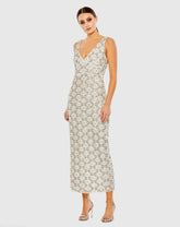 Ivory Fully Beaded Sleeveless Column Dress